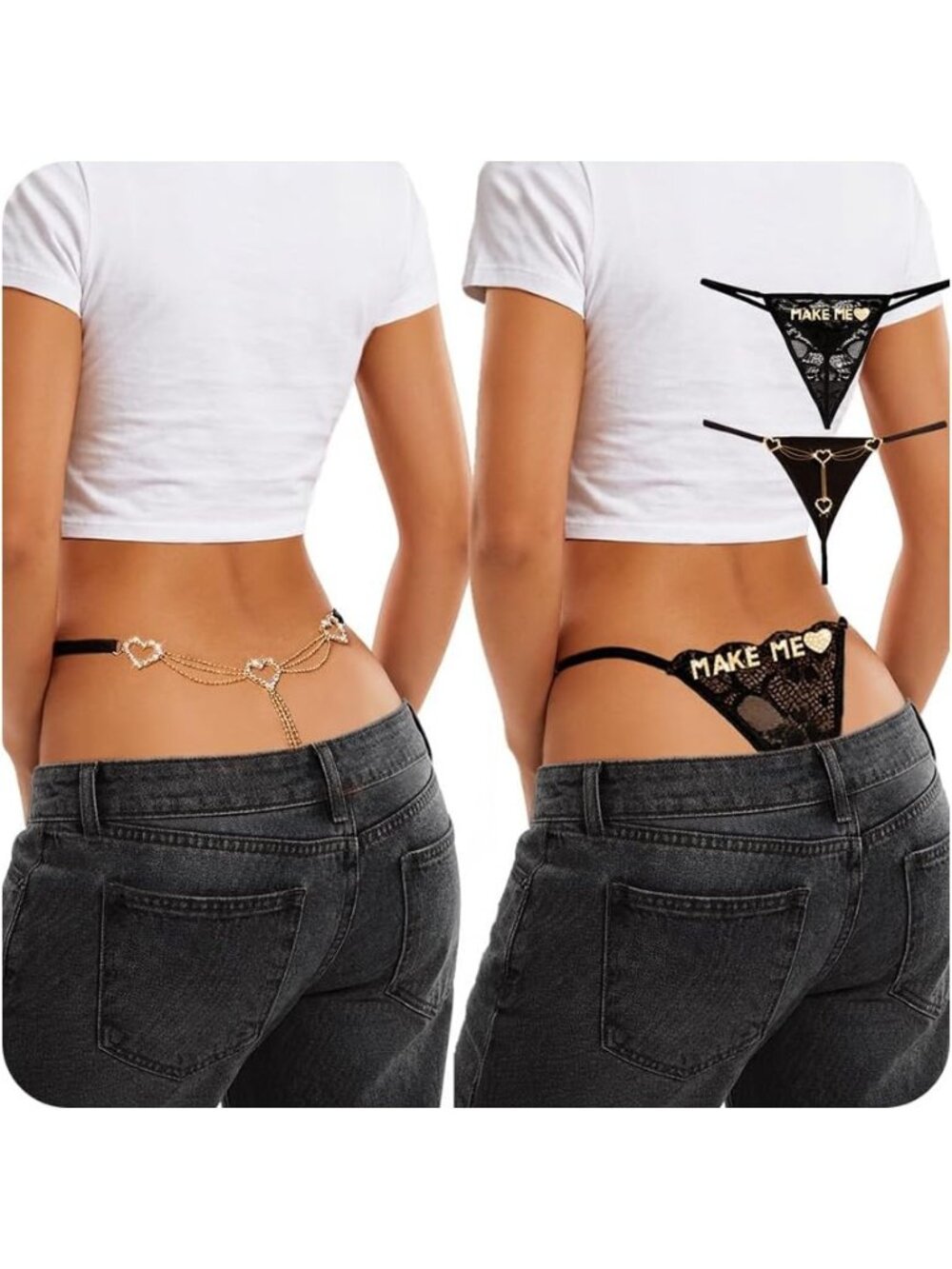 Women's Silver Tassel Chain & Upme Adjustable Sexy Underwear Panties